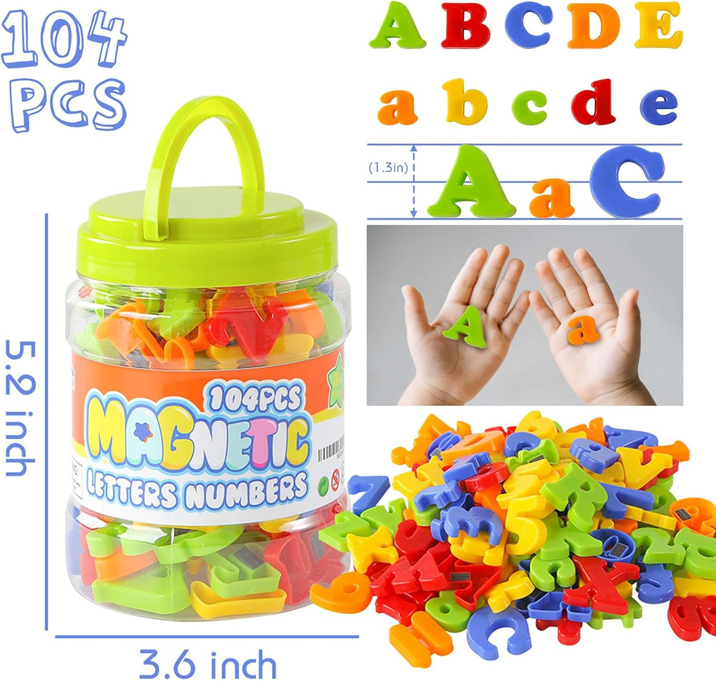 LovesTown 104 PCS Alphabet Magnetic Letters and Numbers for Toddlers,ABC 123 Fridge Educational Set,Great Learning Gift from Parents or Teachers