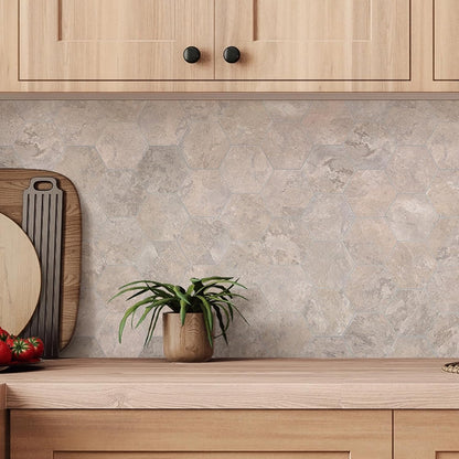 Yipscazo 10 Sheet Hexagon Peel and Stick Backsplash,Self Adhesive Luxury Faux Marble Tile, Asenka Beige Wall Tile for Kitchen, Stick on Backsplash Tiles for Bathroom,RV,Laundry