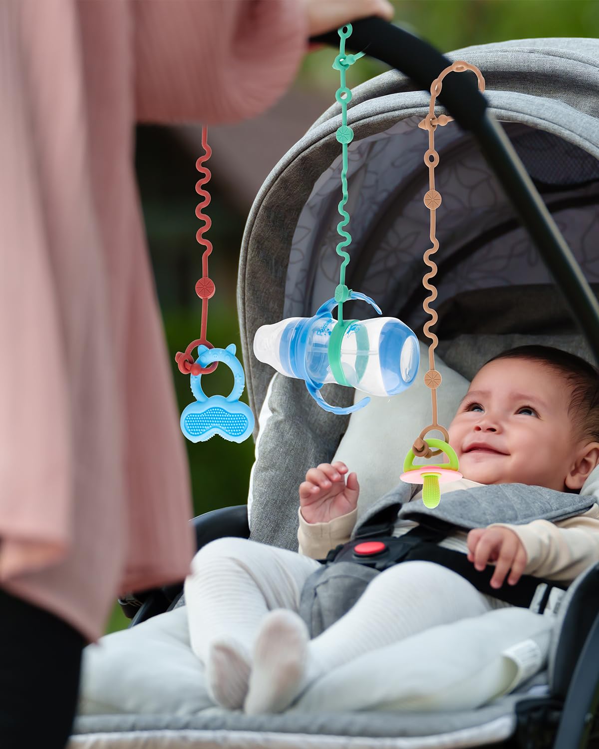 LittleHugs Toy Straps for Baby, 5pcs Adjustable Toy Holder for Stroller Accessories, Silicone Tether Pacifier Clip, No Throw Travel Essential Leash for High Chair, Car Seat (5-Pack)
