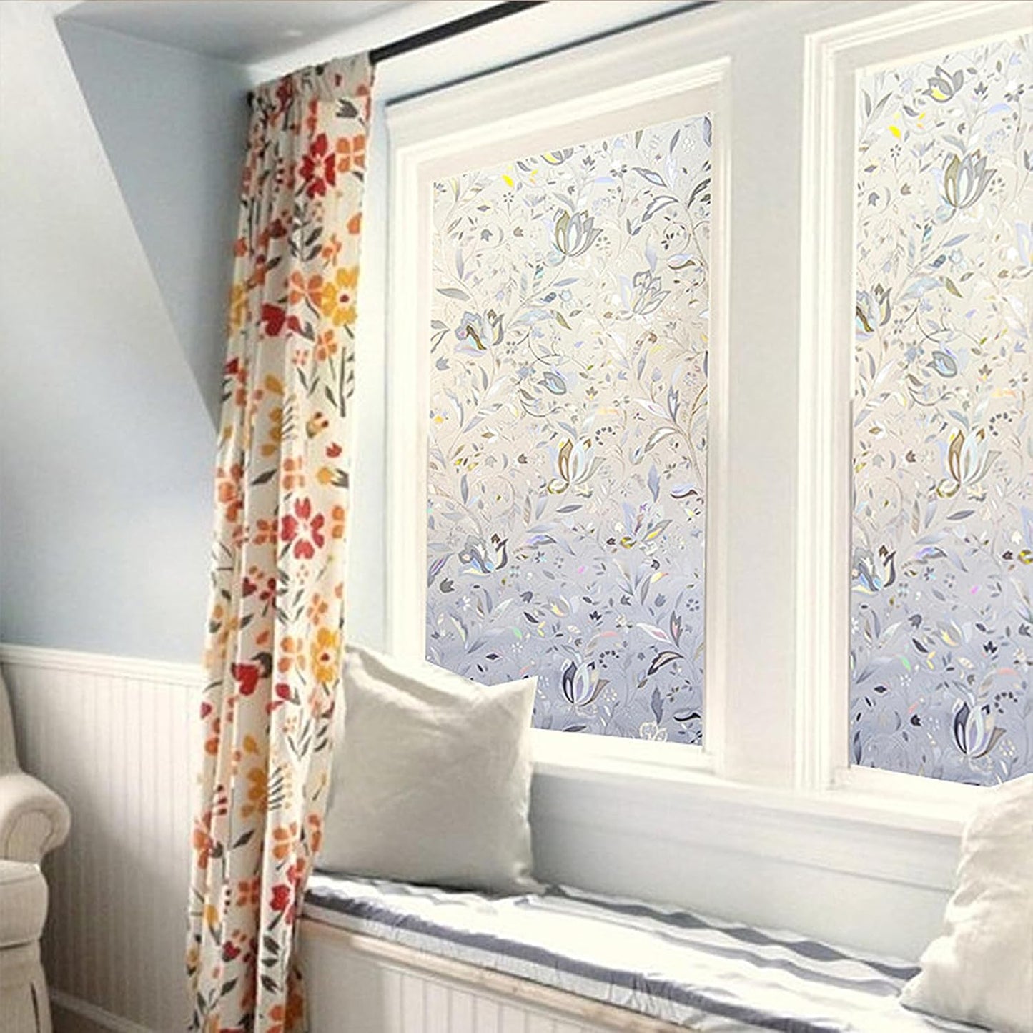 LEMON CLOUD Window Film, Decorative Window Privacy Film, Window Film Privacy Static Cling Frosted, Anti-UV Sun Blocker Heat Control for Home(Grayish Black, 17.5 x 78.7 inches)