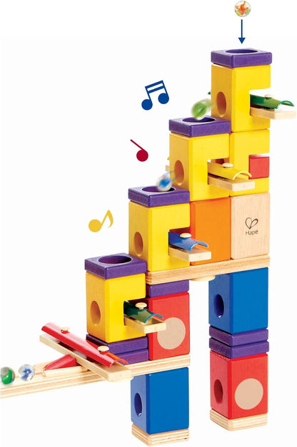 Hape Wooden Quadrilla Marble Run Music Motion Construction with Instruction| 97-Piece STEM Educational Learning Toys for Kids