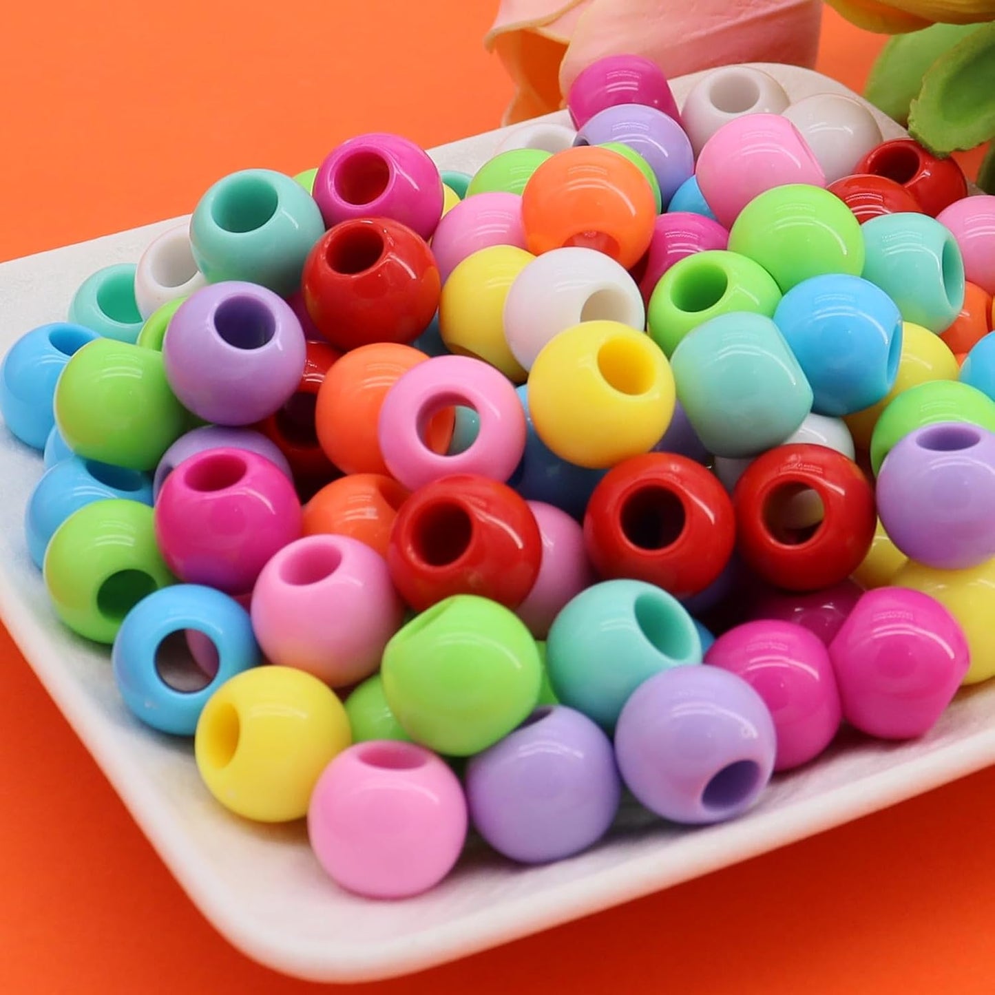 160pcs 12mm Plastics Acrylic Beads Mix 10 Color Large Hole Hair Beads(Hole:5.5mm)