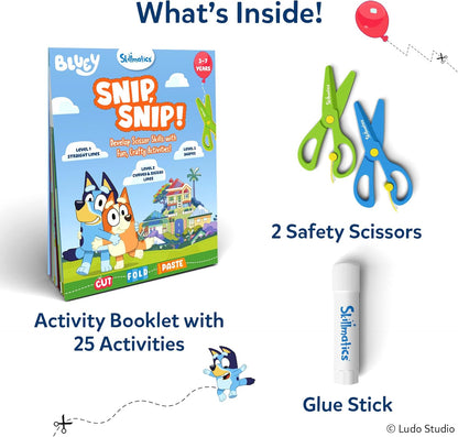 Skillmatics Scissor Skills Activity Book - Snip Snip, 25 Cutting Activities for Preschoolers, Felt Craft Kit, 2 Child-Safe Scissors, Fine Motor Skills, Screen-Free Fun, Gifts for Kids Ages 3-7