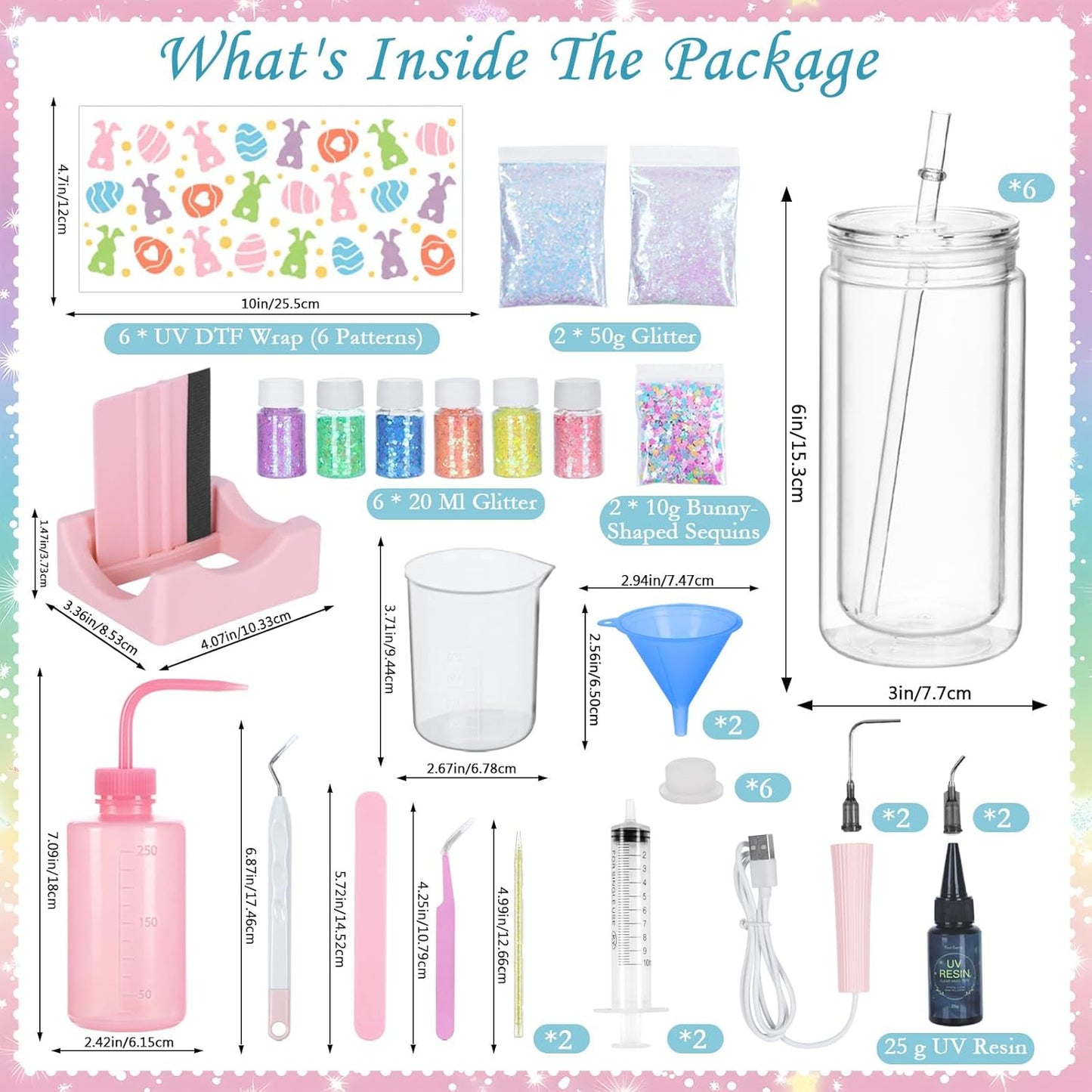 6 Pack 16 Oz Easter Themed Acrylic Snow Globe Tumbler DIY Starter Kit, Double Wall Plastic Pre-Drilled Snowglobe Tumbler Supplies Craft Tool Set, Including Uv Dtf Wrap