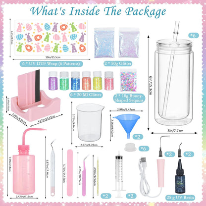 6 Pack 16 Oz Easter Themed Acrylic Snow Globe Tumbler DIY Starter Kit, Double Wall Plastic Pre-Drilled Snowglobe Tumbler Supplies Craft Tool Set, Including Uv Dtf Wrap