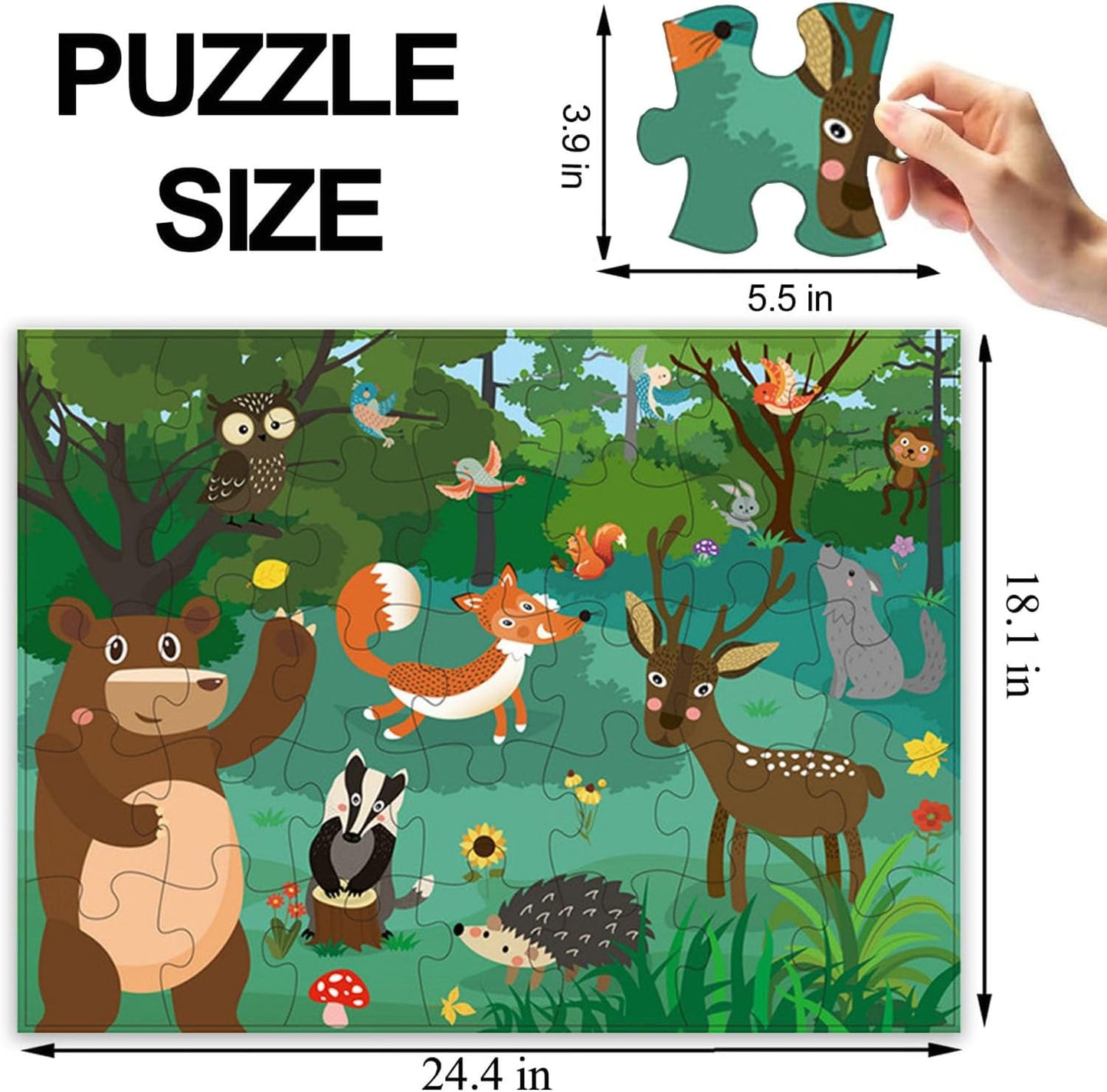 Jumbo Floor Puzzle for Kids, Large Jigsaw Puzzles 35 Piece for Kids Ages 3-5,Preschool Learning & Education Toys, Gifts for 4-8 Year Old Boys and Girls (Grassland Animal)