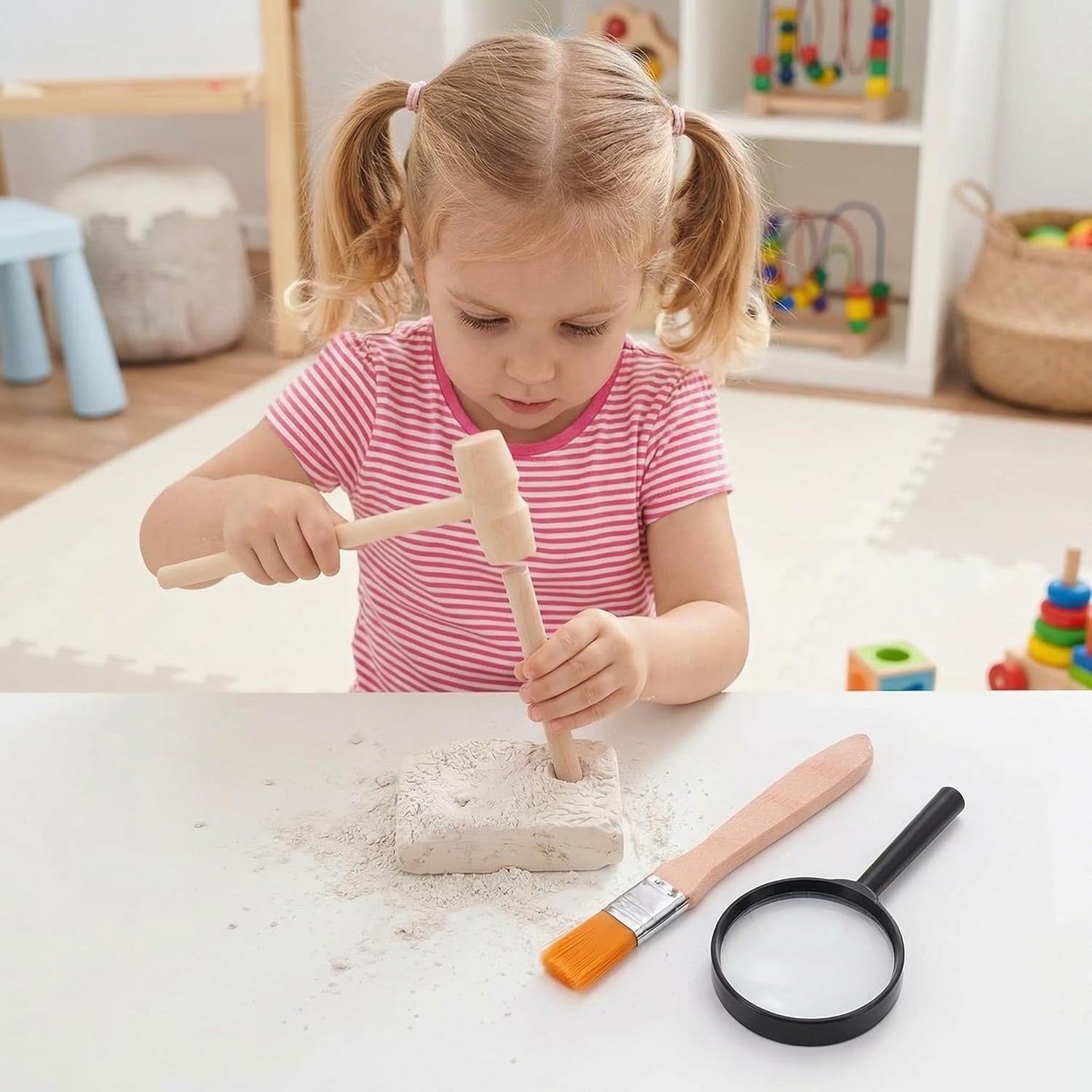 Angoily 3 Sets of Excavation Tools: Archaeological Dig Tool for Kids, Dinosaur Digging Kits with Hammer Chisel Brush Scraper and Magnifier for Dinosaur Science Kits and Gem Discovery