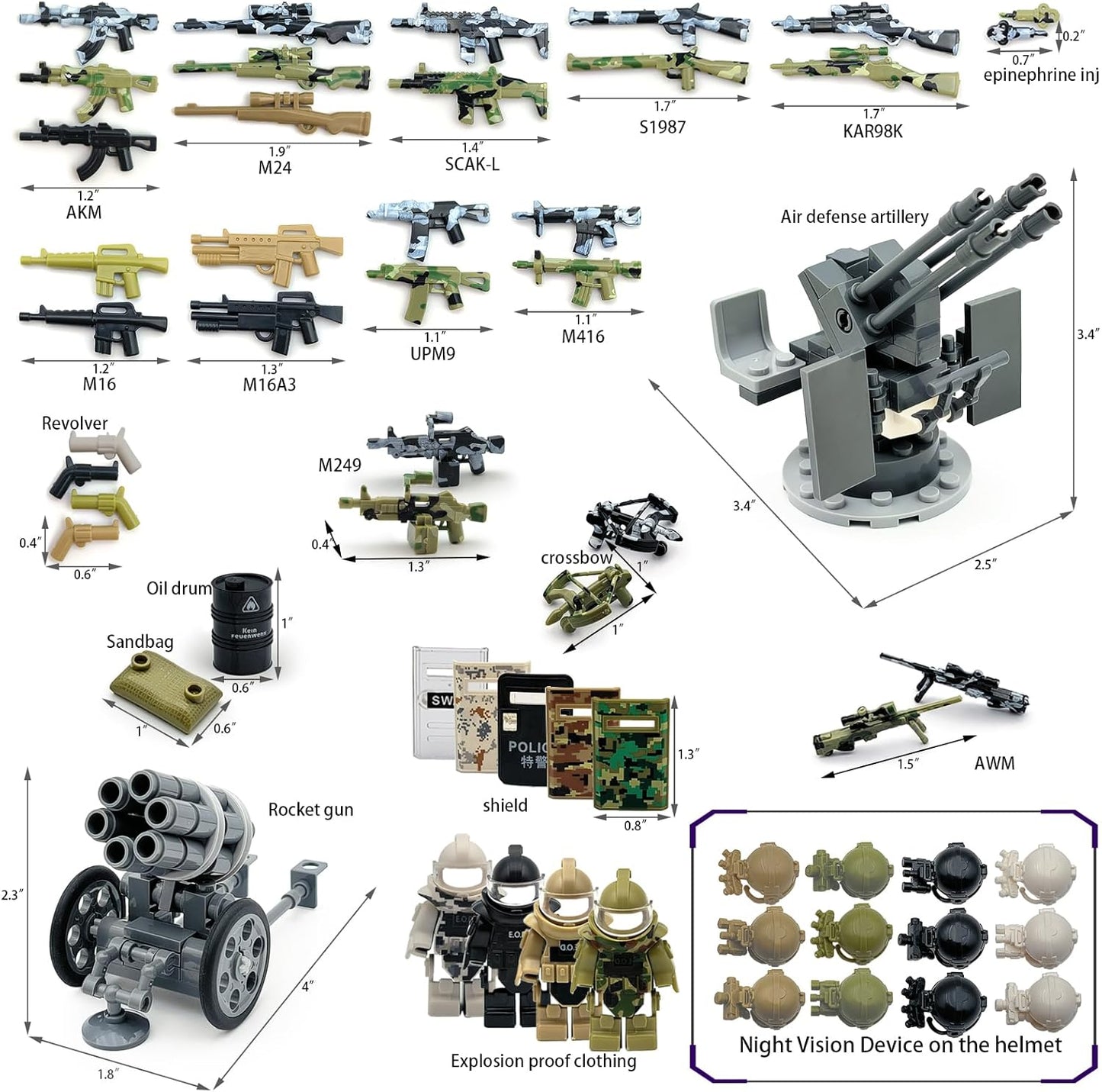 350+ PCS Military Weapon Pack Accessories for Swat Team Building Block Toy Military Weapon Set Include Camouflage Guns for Army Equipment Gear Sets Compatible with Mini Figure of Major Brand