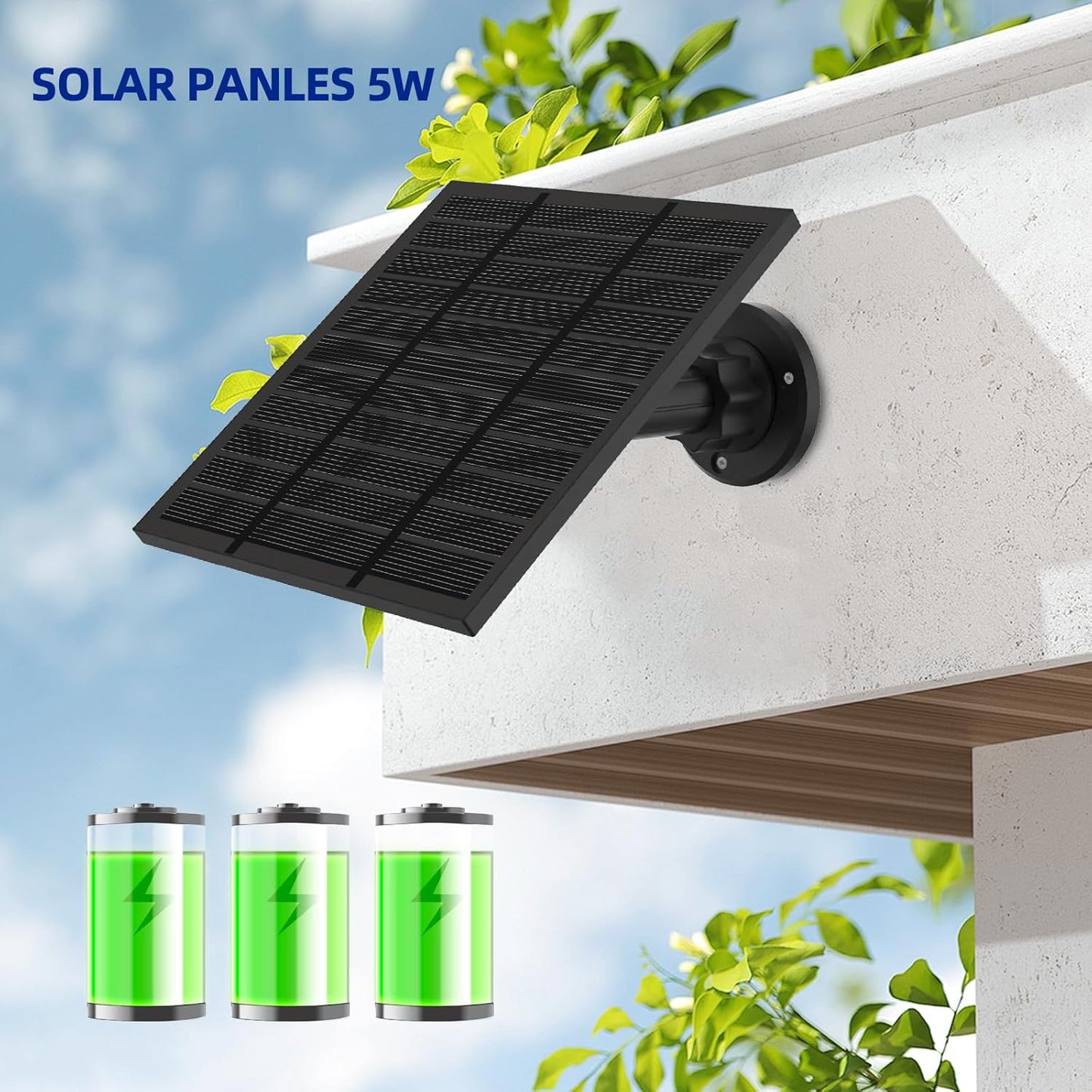 Solar Panels for Ring Camera Outdoor (New Generation) 5W 5V Solar Panel Charger with USB-C&Plug for Spotlight Cam Plus&Stick Up Cam Pro.Waterproof IP65 360°Adjustable 2M Cable (Black, 1)