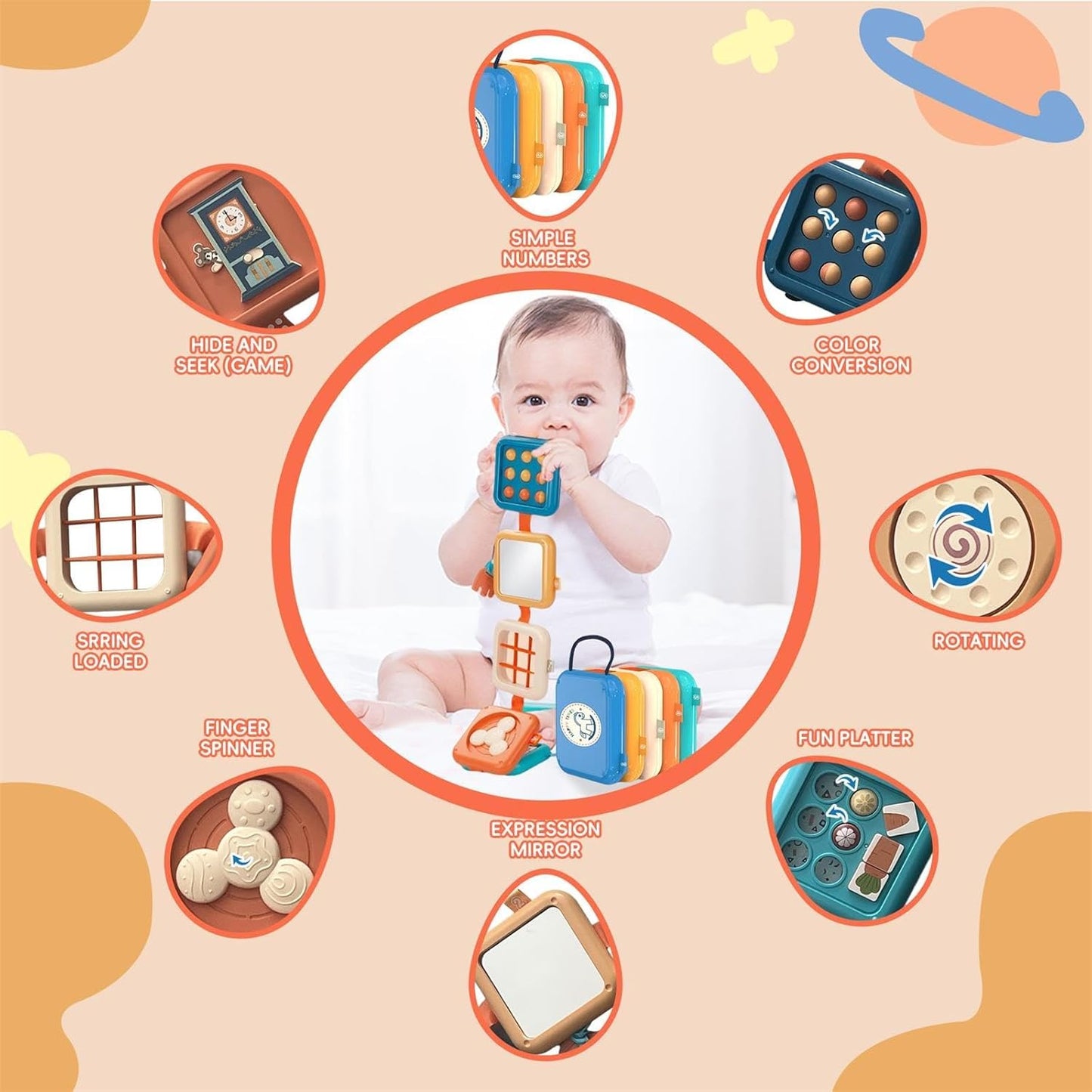 Busy Board for 1 2 3 Year Old - Montessori Travel Toy with Fine Motor Activities, Busy Cube Sensory Learning for Toddlers 1-3 - Perfect Baby Boy Girl Gift & Airplane Car Activity