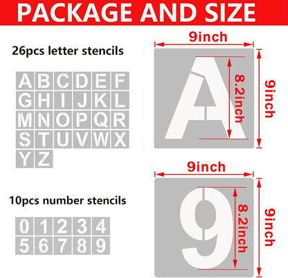 4 Inch Letter Stencils and Numbers, 36 Pcs Alphabet Art Craft Stencil, Reusable Plastic Templates for Wood, Wall, Fabric, Rock, Signage (4 Inch)