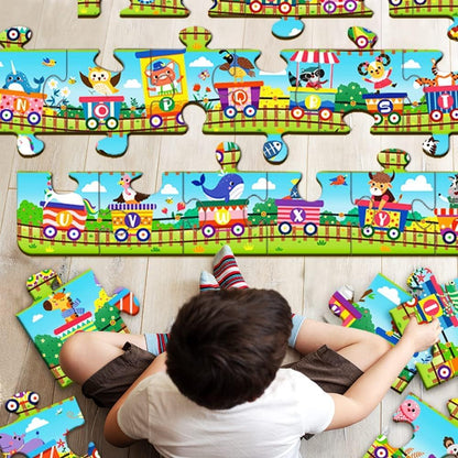 Learn ABC with Fun! 24pc Alphabet Train Jumbo Floor Puzzle for Toddlers - Interactive Educational Toy for Ages 3+