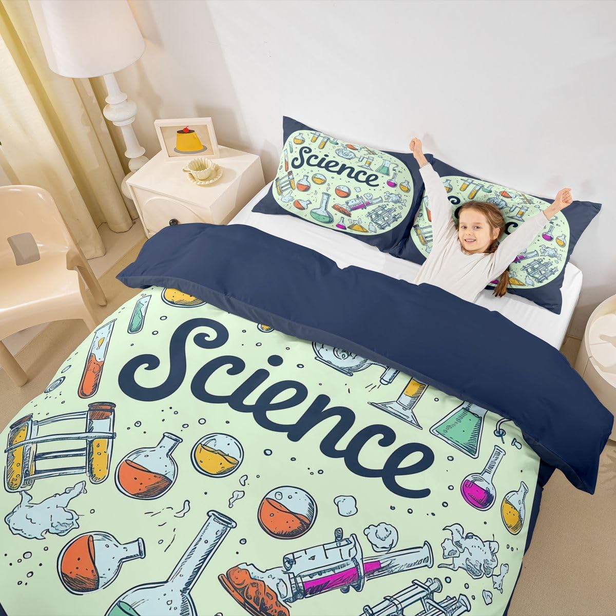 Erosebridal Chemistry Lab Bedding Set Twin Size Chemical Equation Duvet Cover for Boys Girls Chemical Elements Science Theme Comforter Cover Teens Kids Science Students Bedding School Dorm Room Decor