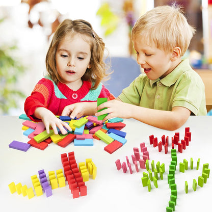 WOOD CITY 1000 Piece Dominoes Set for Kids with Extra 20 Blocks, Colorful Dominos Tiles for Building, Stacking, Racing, Tumbling, Wood Domino with Storage Bag and Box, Educational Toy