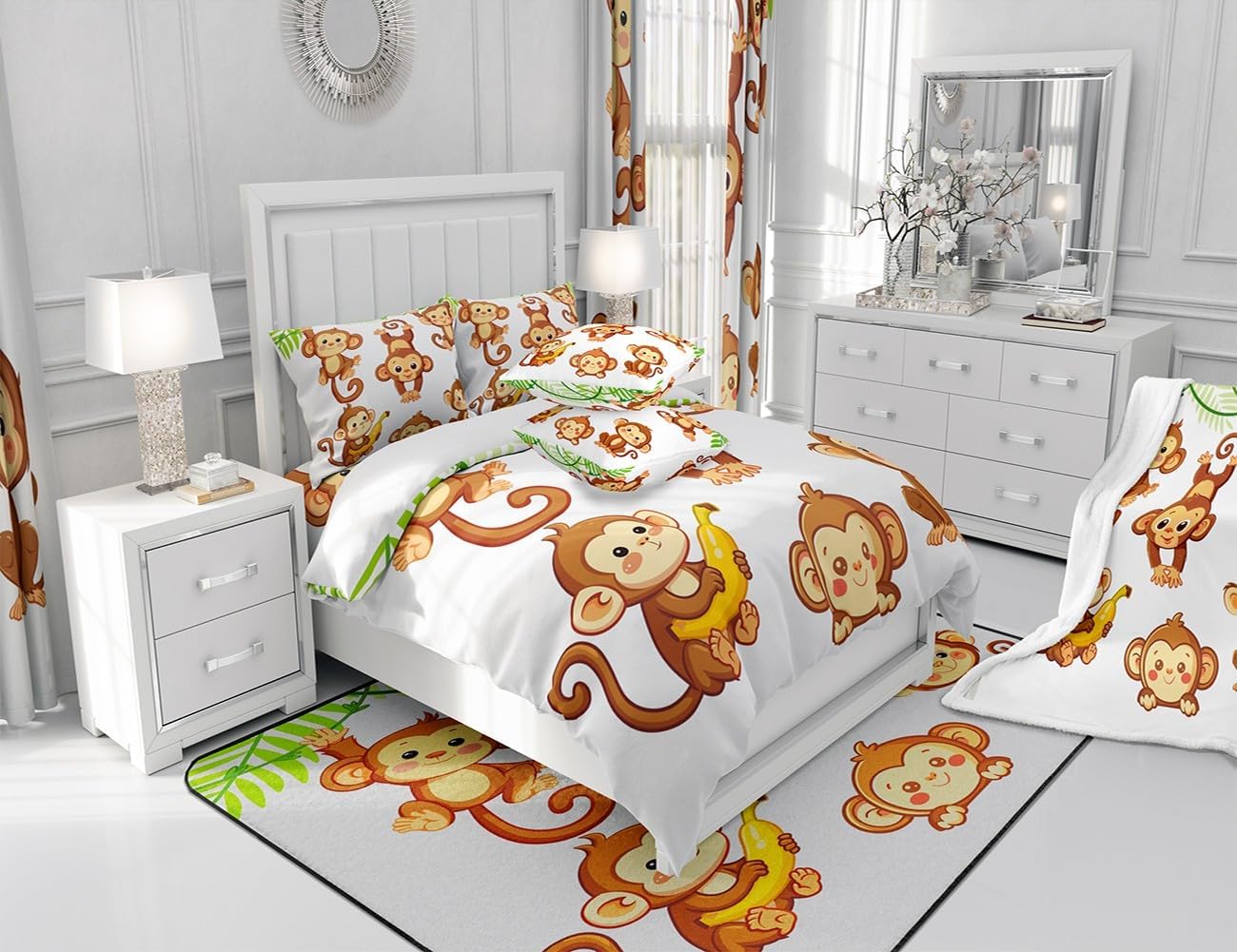 Manfei Musical Kids Fitted Sheet Full Size, MusicalGuitar Radio Drum Kit Headset Print Bedding Set 3pcs for Boys Girls, Rock Music Bed Cover with 2 Pillowcases, Soft Polyester Bedding, No Top Sheet