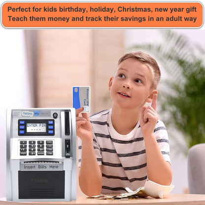 Fishboy Talking Pink ATM Piggy Bank for Kids with Dual Debit Cards, Power-Off Memory, Auto-Opening Drawer for Real Money for Girls, Onekey Shutdown, Bill Feeder, Coin Recognition, Balance Calculator