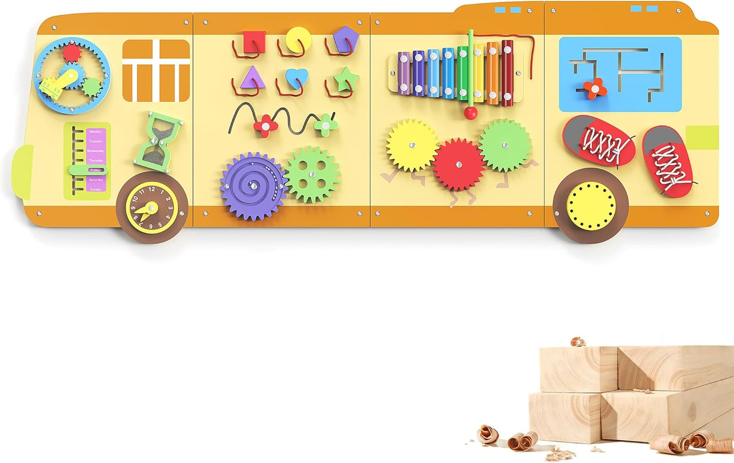 BlueWood Wooden Wall Busy Board Panels, Toddler Learning Activity Center, Montessori Philosophy Sensory, Educational Toys, Conducive to All-Round Development - Whale
