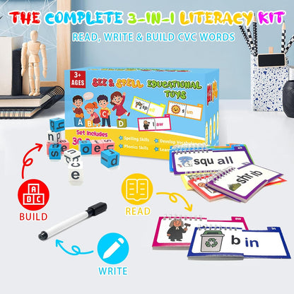 30 Word Family Flip Books, 3-in-1 Read and Rhyme Flip Activity Book Set, ABC Vocabulary Flash Cards, Sight Words Flashcards, Learn to Read Phonics Cards for Kindergarten, Homeschool Supplies