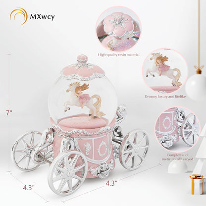 Carousel Music Box Gold & Ivory Christmas Snow Globes, 8.3" Rotate Carousel Snow Globe for Kids & Adults, Classic Wind up Musical Snow Globe Birthday Gifts for Women Girls, Carousel Horse Home Decor