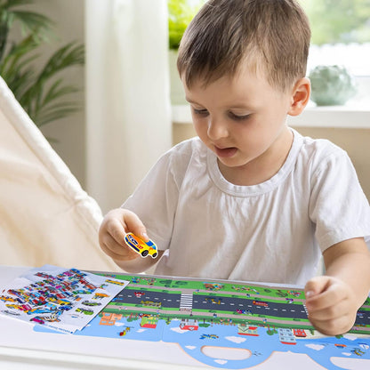 ASTARON Reusable Sticker Book for Toddlers, 88 Pcs Dinosaur Stickers Road Trip Activities Car Airplane Activities Travel Toys for Kids, Kids Quiet Time Activities (2-6 Age)