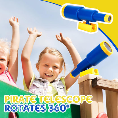3 Pcs Playground Accessories for Kids Outdoor Swing Set Accessories Playground Equipment Pirate Plastic Ship Wheel Toy Telescope Telephone Backyard Outdoor Playhouse Climbing Equipment(Yellow, Green)