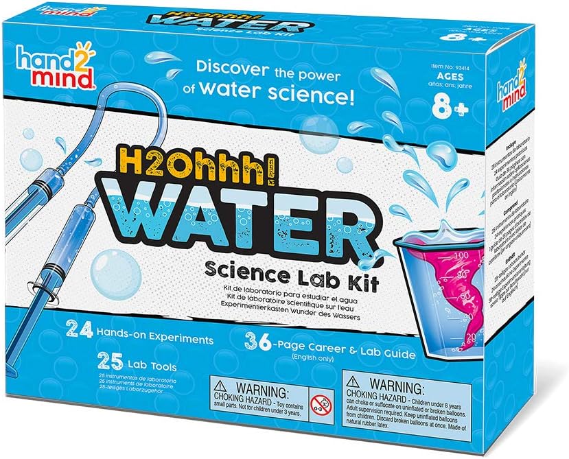 hand2mind H2Ohhh! Water Science Kit, Chemistry Kit for Kids 8-12, Chemistry Set, Science Kits & Toys, 24 Science Experiments, 1 Career & Lab Guide, Color Chemistry, Bubbles, Tornadoes, STEM Toy