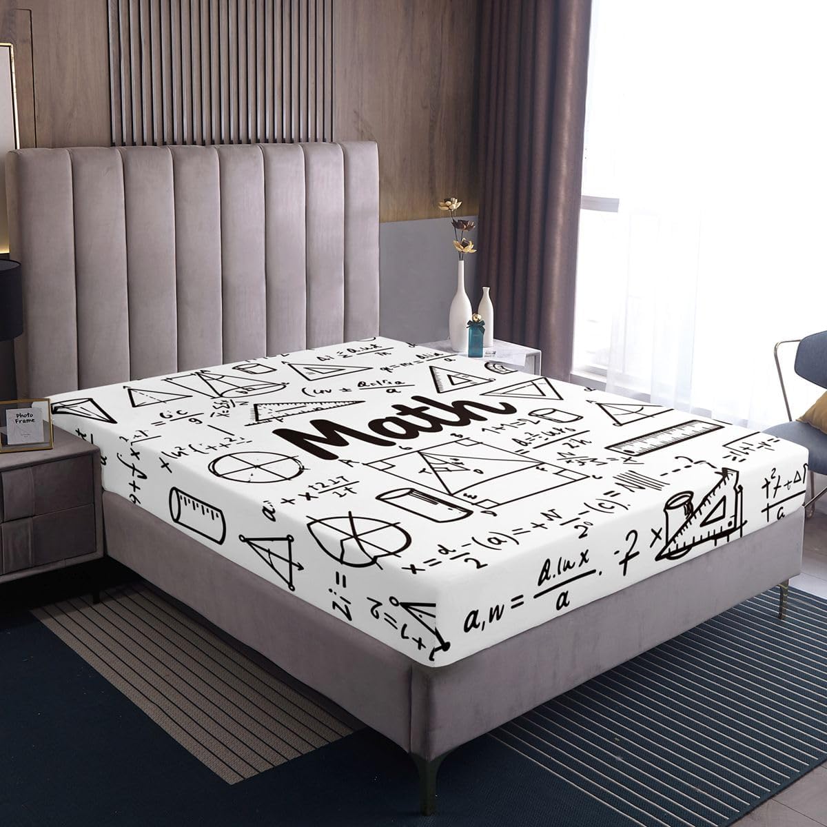 Erosebridal Chemistry Lab Fitted Sheet Twin Size Chemical Equation Bed Sheets for Boys Girls Chemical Elements Science Theme Bed Set Teens Kids Science Students Bedding Set School Dorm Room Decor