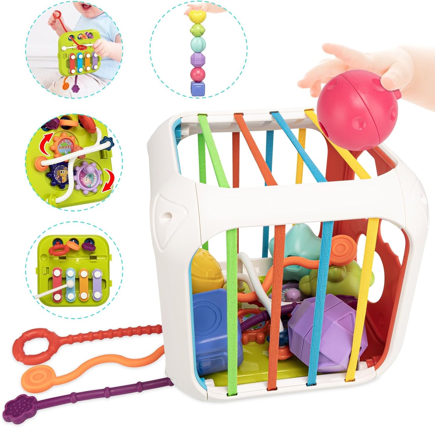 Aprilwolf Montessori Sensory Cube for Toddlers 18 Months + | Educational Activity Center with Elastic Sides | Baby Learning Toys, Wonderful Gift for Birthday Boys & Girls