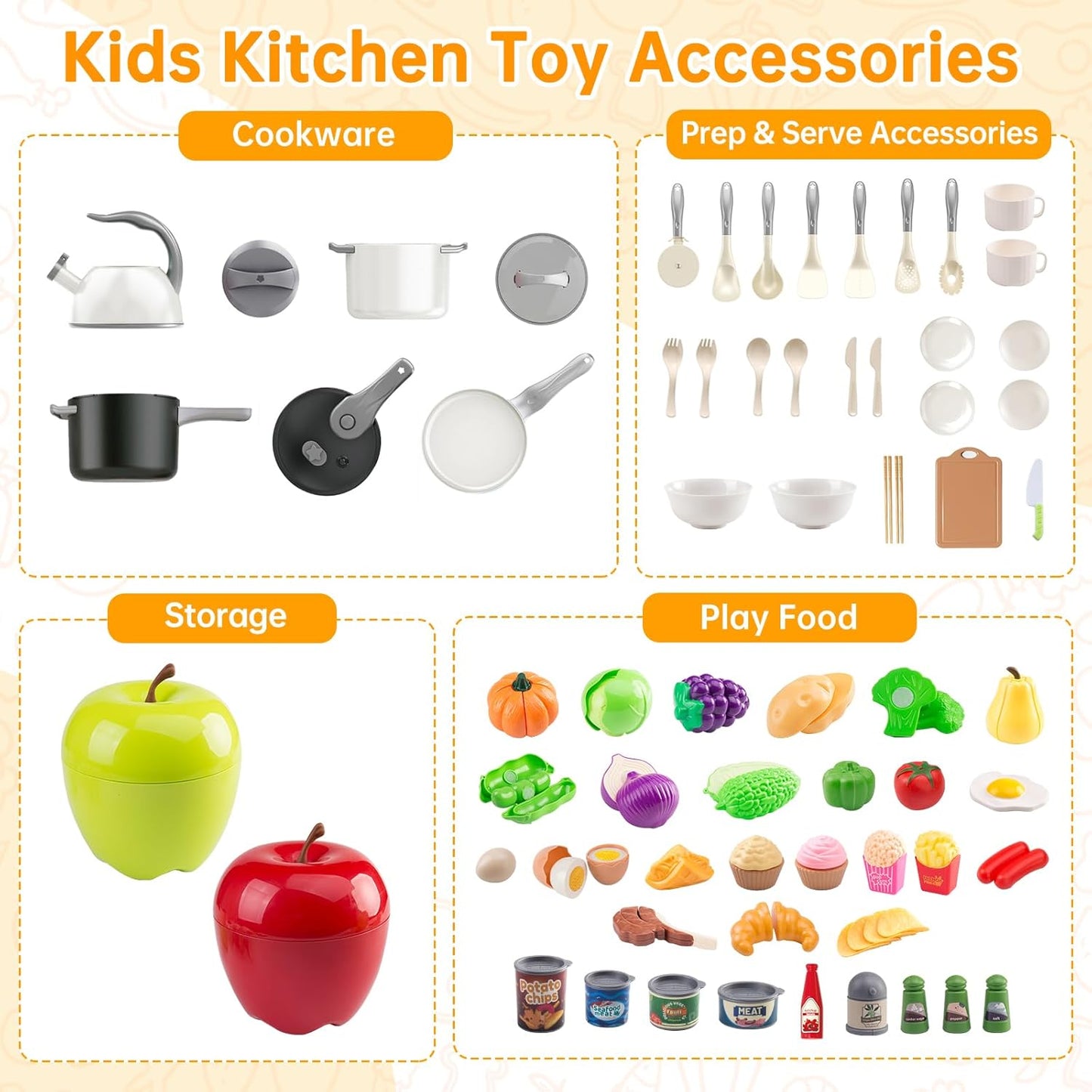130Pcs Kitchen Playset, Toddler Pretend Cooking Play Pots, Pans, Utensils Cookware, Daily Food Fruit Veges, Shopping Storage Basket, Dessert, Prop Money, Learning Gift for Child (Pink)