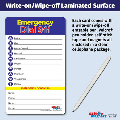 Safety Magnets by ZOCO – Emergency Numbers List with Marker – Write-On Refrigerator Magnet for Important Phone Numbers & Contacts – 5.25 x 8.5 inch