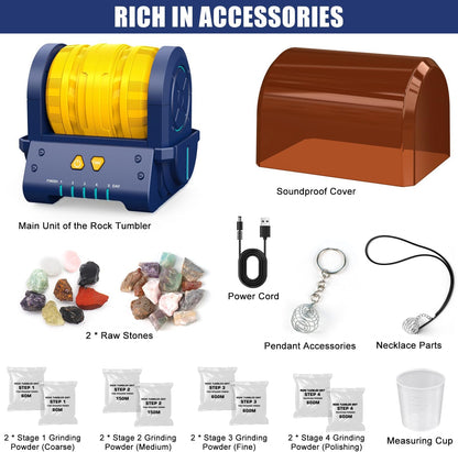 Fistone Rock Tumbler Kit - Noise-Reducing Rock Polisher for Kids & Adults | 5-Day Timer | Great STEM Gift for Young Rock Collectors & Geology Enthusiasts
