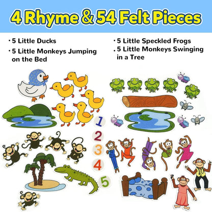 CHEFAN Felt/Flannel Board Story Set of 4, PRECUT Felt Pieces for Preschool Toddlers Circle Time,We are Going On A Bear Hunt, Mary Had A Little Lamb, Little Bo-Peep, Little Boy Blue