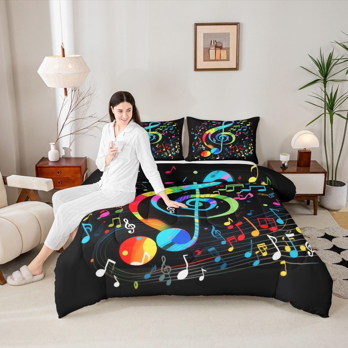 Erosebridal Drum Kit 3D Print Kids Comforter Sets Rock Music Themed Full Bedding Set for Boys Girls Musical Pattern Comforter Set,Colorful Retro Style Quilt Duvet 3 Pcs