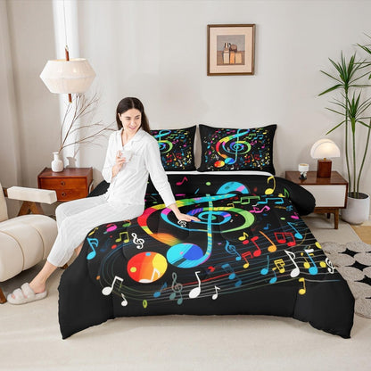Erosebridal Drum Kit 3D Print Kids Comforter Sets Rock Music Themed Full Bedding Set for Boys Girls Musical Pattern Comforter Set,Colorful Retro Style Quilt Duvet 3 Pcs