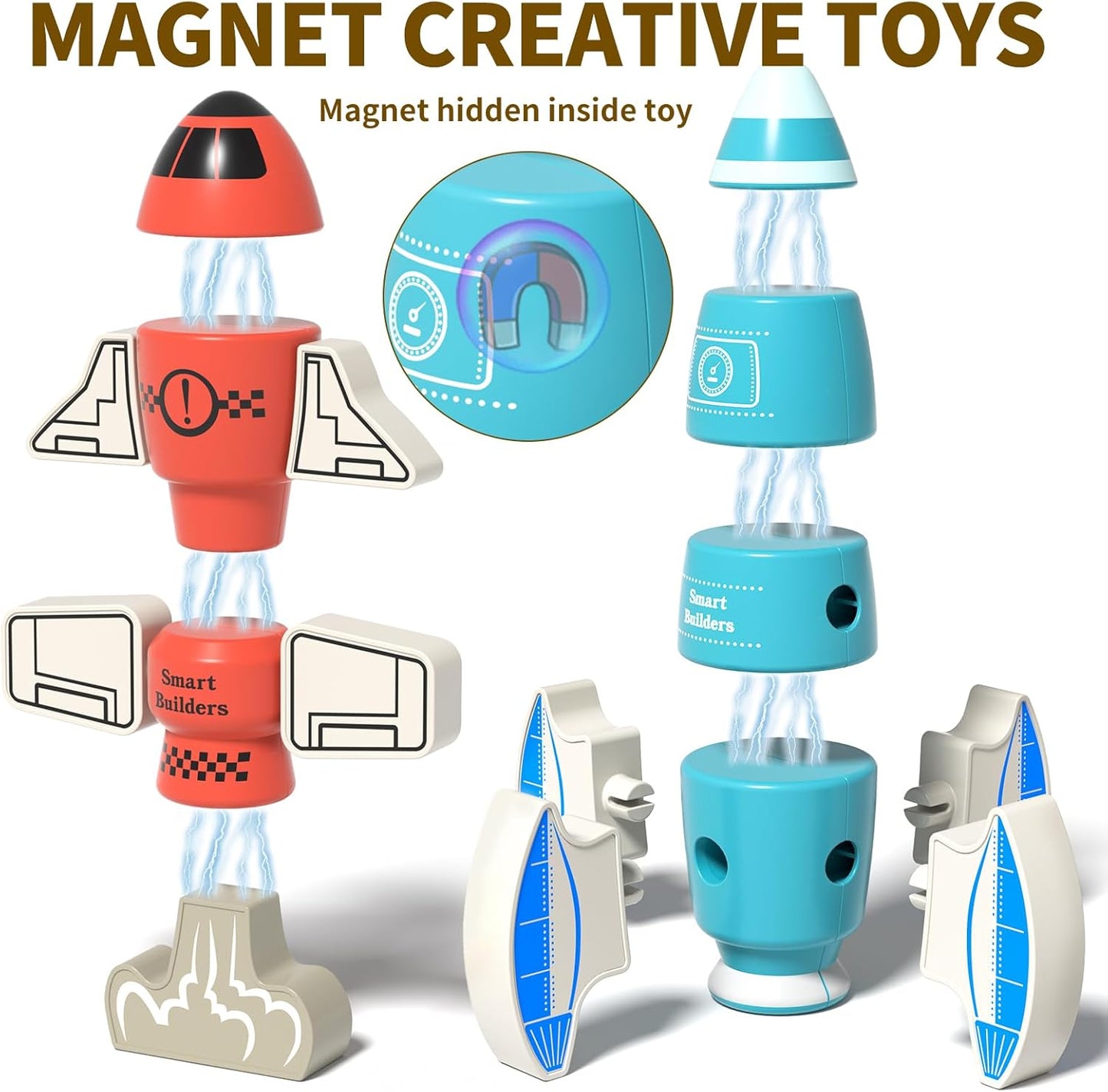 Magnetic Robot Toy for Kids 3-5, 35 PCS STEM Educational Playset with Storage Box, DIY Stacking Monster Robots, Toddler Creative Alien Toys Gift for Boys Girls (Christmas Birthday)