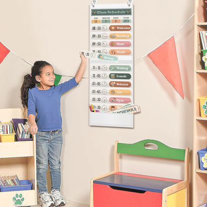 Godery Boho Daily Schedule Pocket Chart for Classroom with 24 Cards，Welcome Back to School Classroom Decorations, White