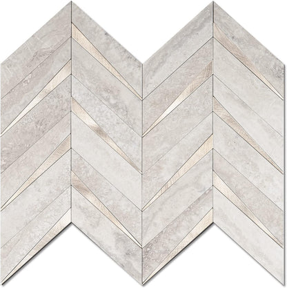 STICKGOO 10-Sheet Herringbone Tile Peel and Stick Backsplash, Beige Mixed Metal Gold PVC Stick on Backsplash, Self Adhesive Wall Tile for Kitchen and Bathroom