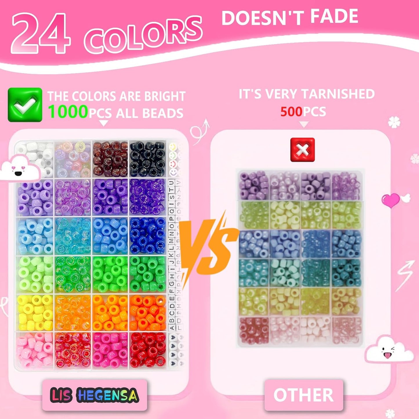 LIS HEGENSA Pony Beads Bulk,Kandi Kit for Necklace Jewelry Making Hair Braiding,Bracelets Making Kits,Hair Bead,Bracelet Beads,Plastic Bead for Crafts Braids Girls (12 Color,900PCS)