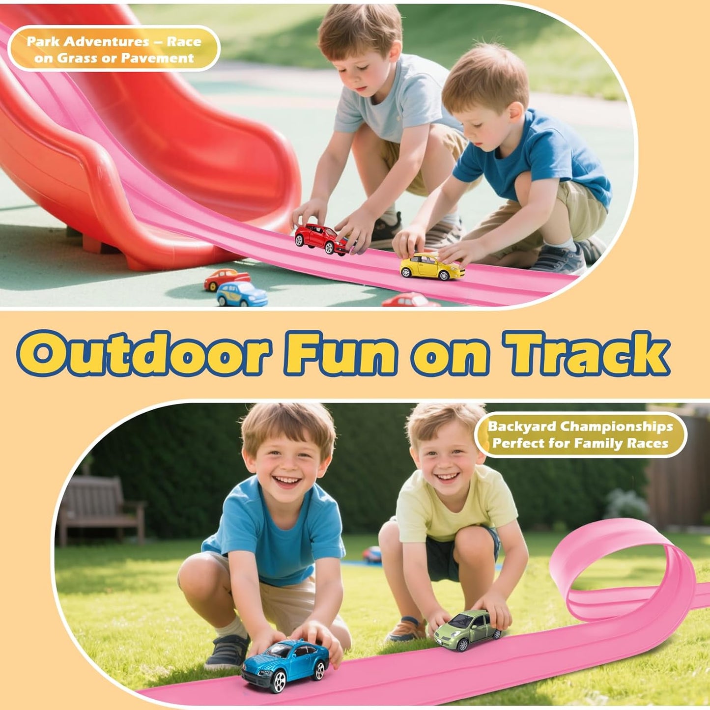 Flex Tracks 15 Ft Starter Set Flexible Race Track for Kids 3+, Flexible Car Track Race Car Ramp Track Compatible with Diecast 1/64th Cars, Portable Rolls Up Race Tracks with Strong Suction Cups