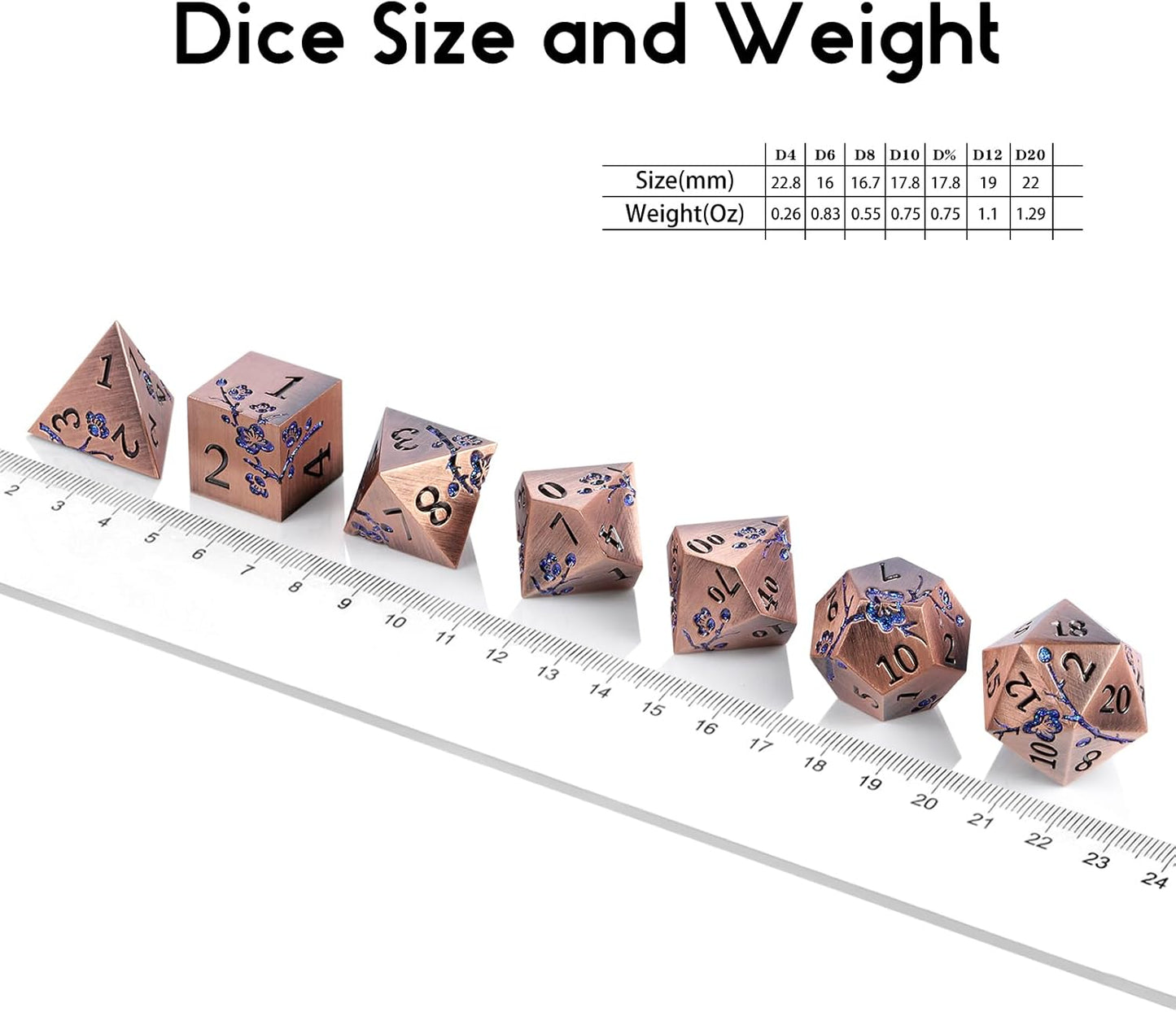 DnDnD Heavy Polyhedral Metal Dice Set with Metal Box, 7-die Shiny Blue Surface with Golden Number for RPG,Dungeons and Dragons,Pathfinder,Shadowrun,D&D,Role Palying Game and Math Teaching - Colors B