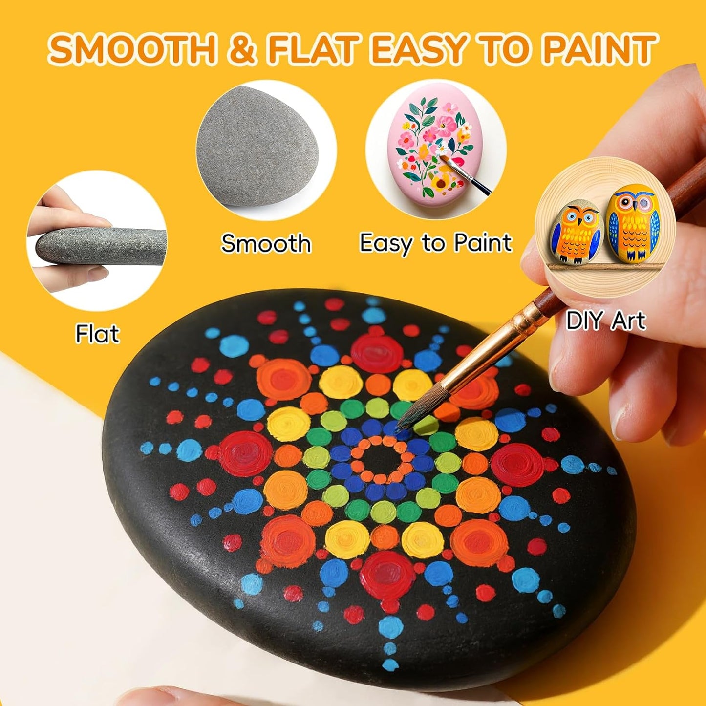 Simetufy 15 Pcs Rocks for Painting, River Rocks to Paint, 2"-3" Flat Painting Rocks, Smooth Rocks for Crafts, Natural Stones for DIY, Kindness Rocks Garden Decoration