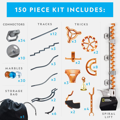 National Geographic Magnetic Marble Run - 75-Piece STEM Building Set for Kids & Adults with Magnetic Track & Trick Pieces & Marbles for Building A Marble Maze, STEM Project