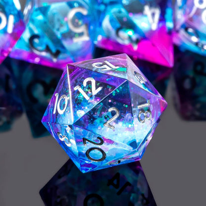 Liquid Core DND Dice Set, 7pcs Sharp Edge Dice for Role Playing Dungeons and Dragons Ttrpg with Gift Box, Handmade Resin D&D Dice RPG Role Playing Games Dice Set(Blue Gold)
