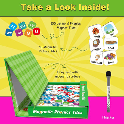Aizweb Phonics Magnetic Letters Tiles,Phonics Games Hooked on Phonics,Learn to Read Spelling Phonemic Awareness Speech Therapy Manipulative Preschool Pre k Classroom Materials