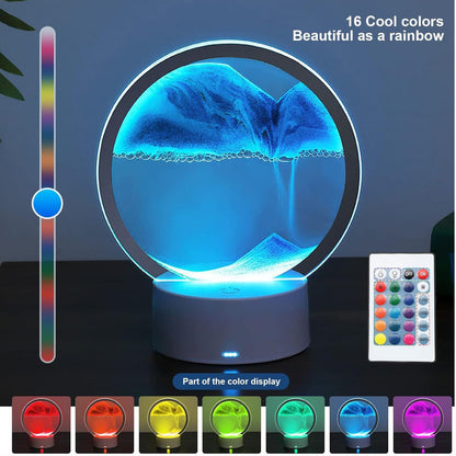 Moving Sand Art Picture Round Glass 3D Deep Sea Sandscape in Motion Display Flowing Sand Frame, Large Desktop Art Toys, Home & Office Desktop Decorations(Black, RC-Crotrol)