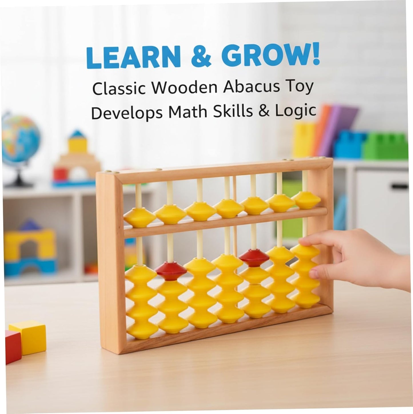 Wooden Abacus for Kids Math 7 Rods Classroom Abaco with Non-Slip Beads & Hanging Rope Teacher's Large Abacus for Elementary School for Kids Math Abaco for fo