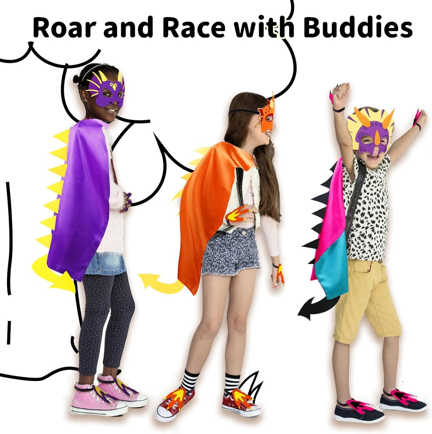 iROLEWIN Dinosaur-Costume for Kids Dragon-Capes Dino Masks Claws as Toddlers Dress-up Birthday Gifts Party Toys 3+ Boy Girls