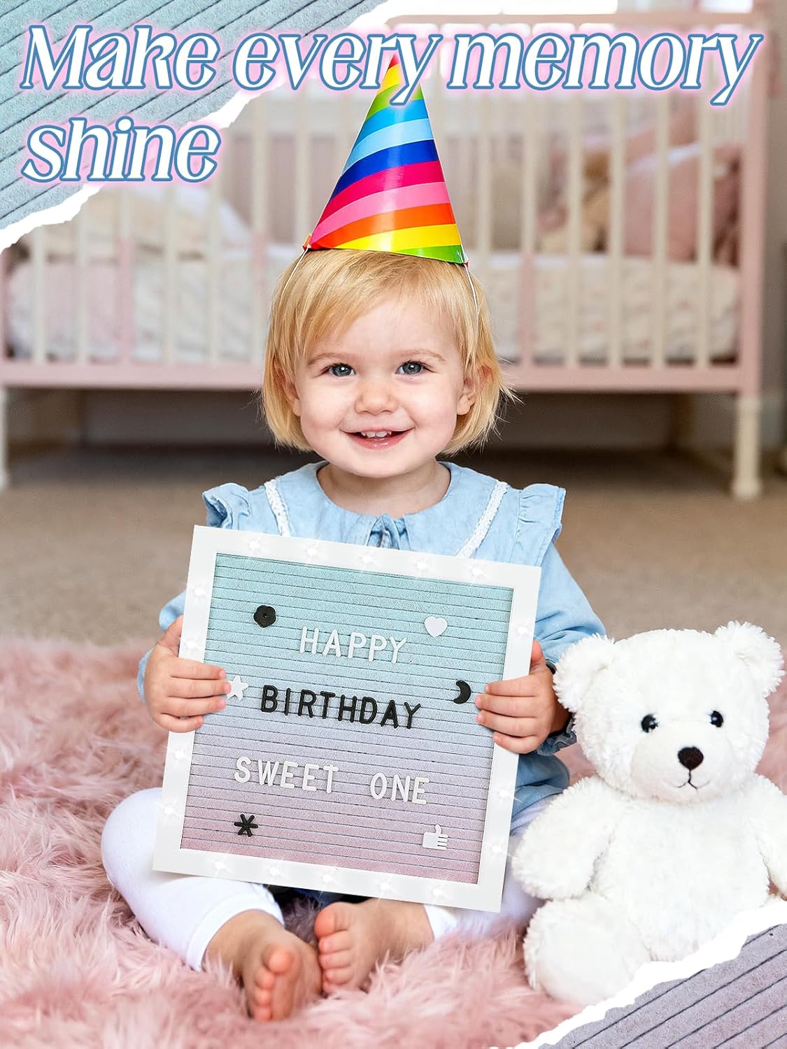 Changeable Felt Letter Board with LED Lights - 10×10" Message Custom Signs & Wood Stand & 450 Letters, Poster Board for Baby/Pregnancy Announcement/Classroom Wall Graduation Decor Gifts, Camel
