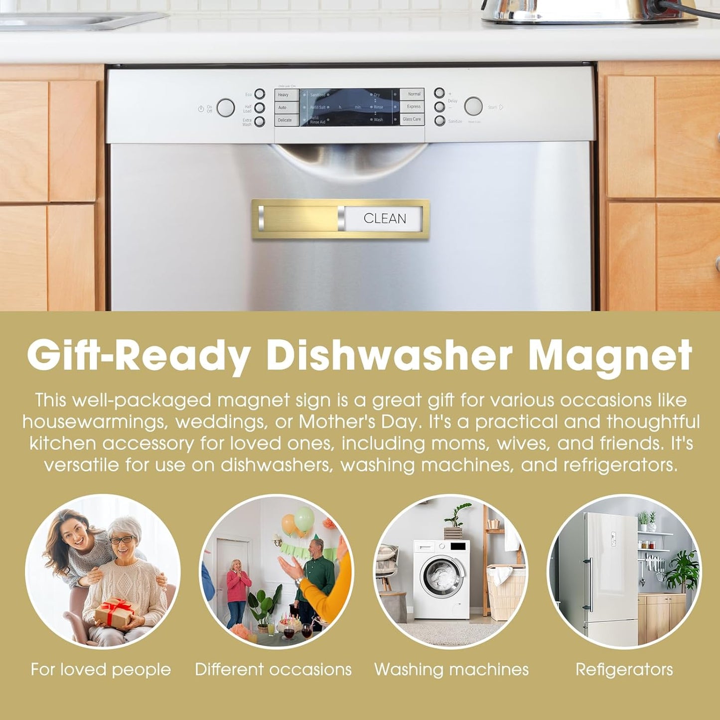 Clean Dirty Magnet for Dishwasher, Premium Stainless Steel, Dirty/Clean Speckled Design, Durable Magnet & Clear Indicators with Extra Tape (Silvery-Gray-01)
