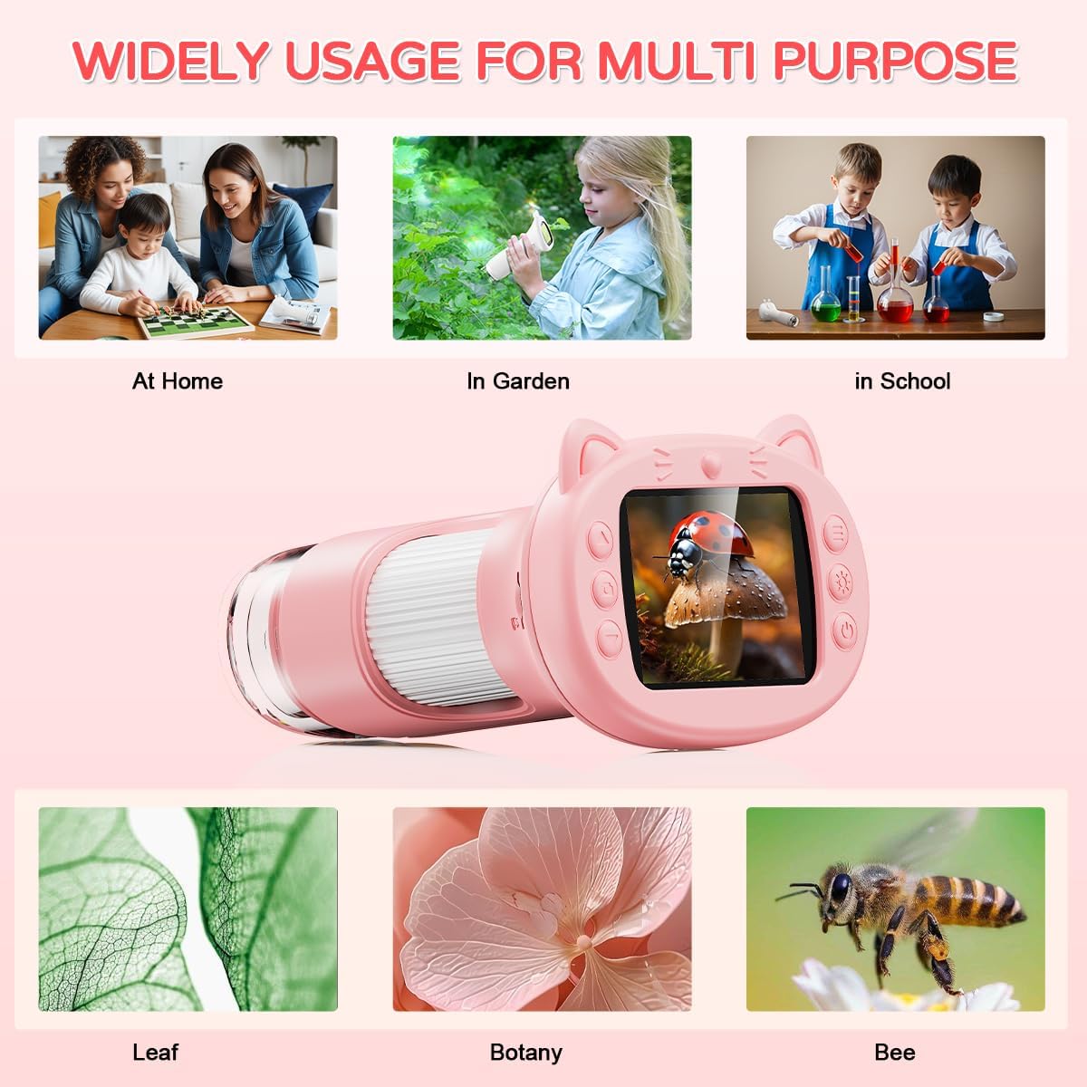 1000X Handheld Digital Microscope for Kids, 4K Kids Microscope with 2.4" Screen, 200–1000X Magnification, Portable STEM Educational Toy for Boys and Girls Ages 5–12 (White)